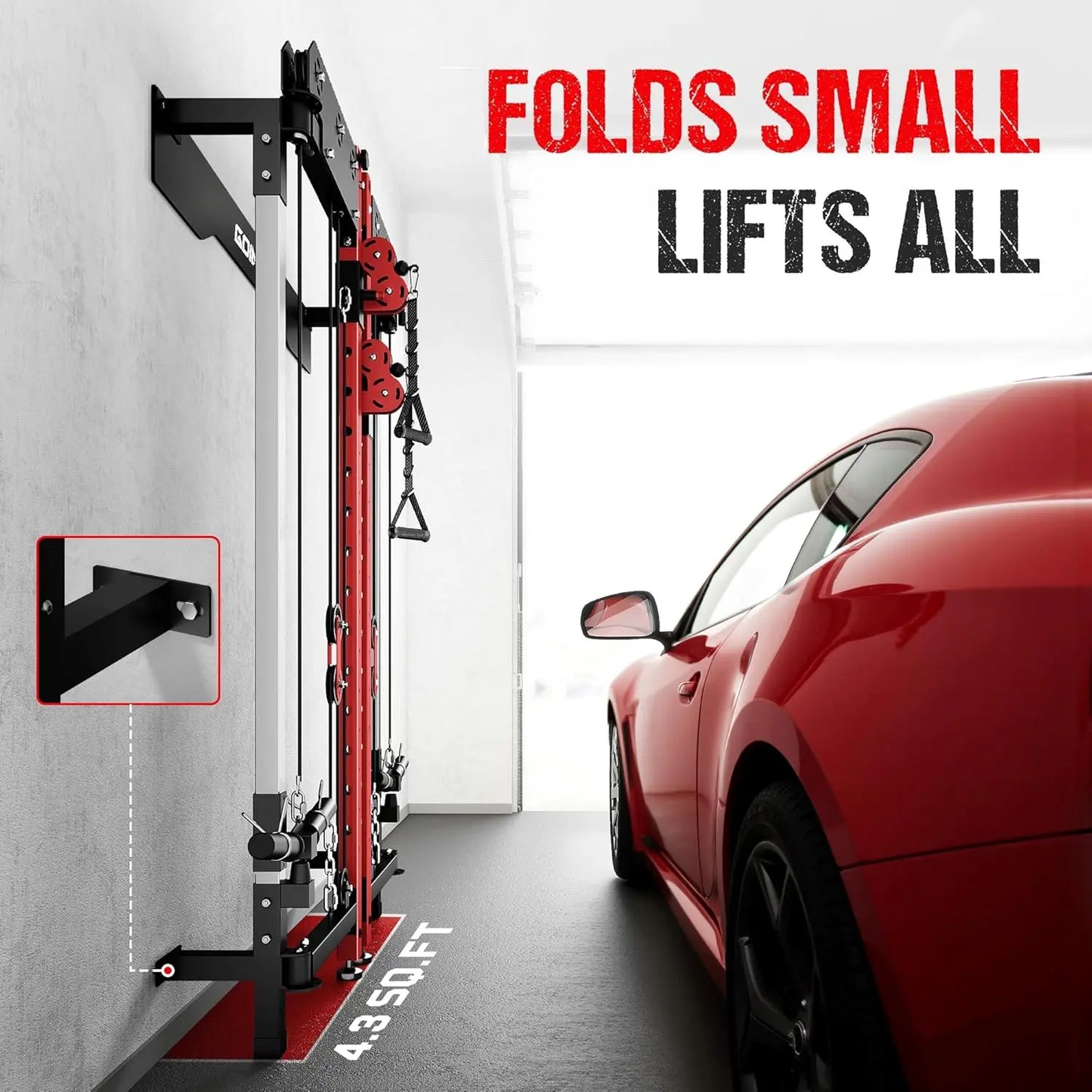 WM3 V4 Folding Squat Rack Wall Mounted Power Rack With Dual Independent Pulleys