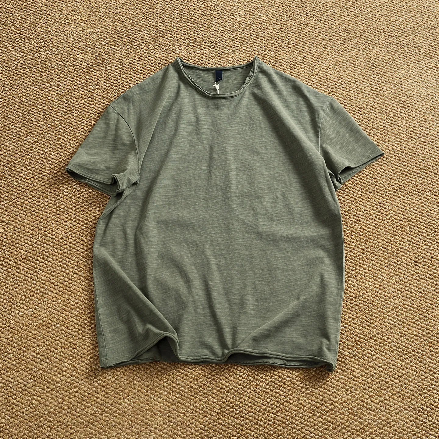 Iceupsnow Summer American Retro Breathable Cotton Slub T Shirt Men Neckline