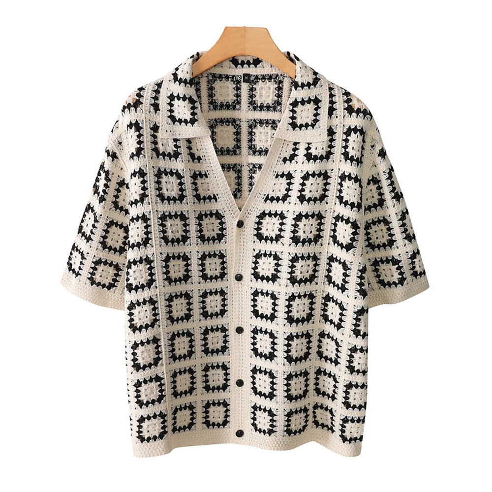 Men's Breathable Knit Printed Short Sleeve Top for Summer Comfort