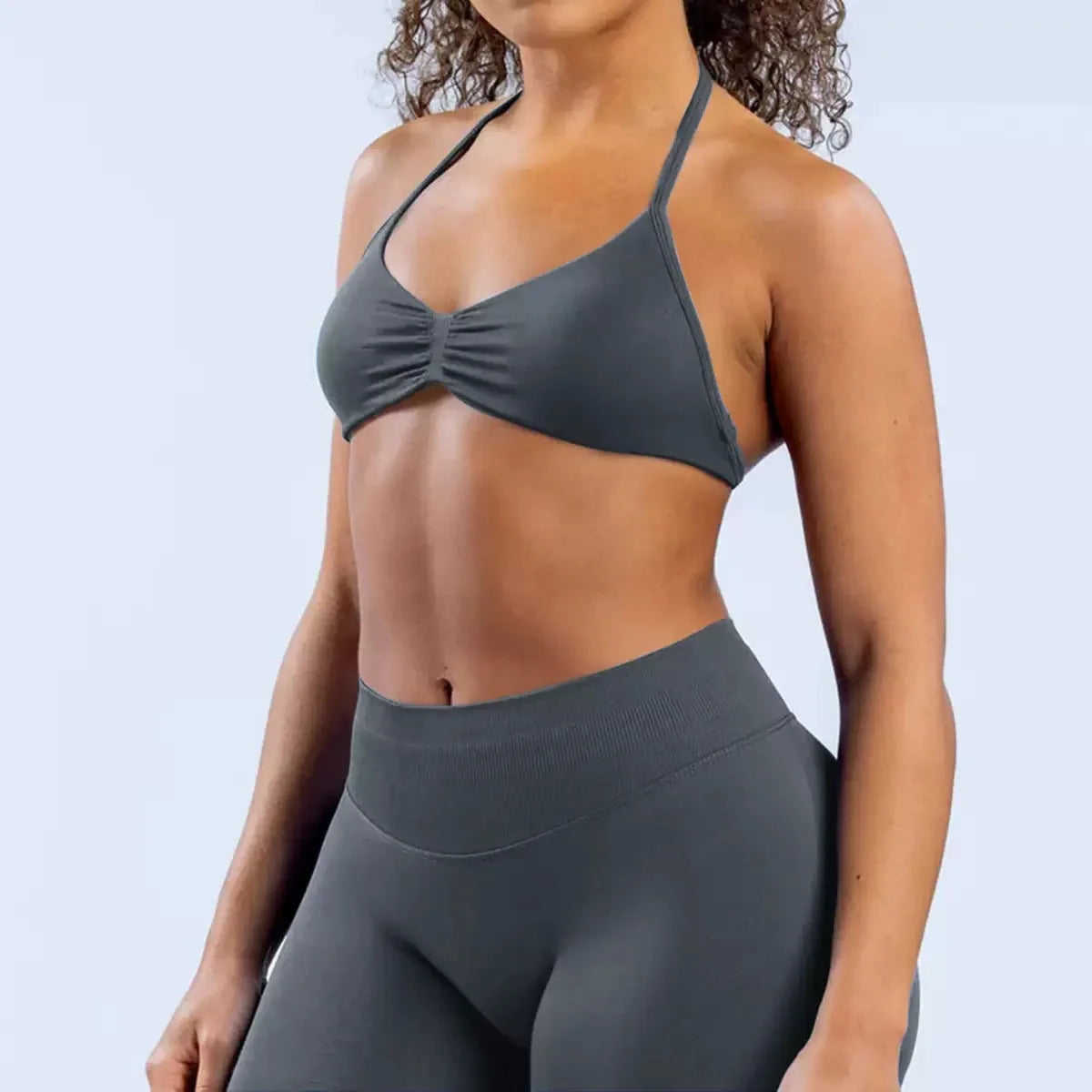 Cavendi Women Yoga Set Halter Top and Seamless Shorts