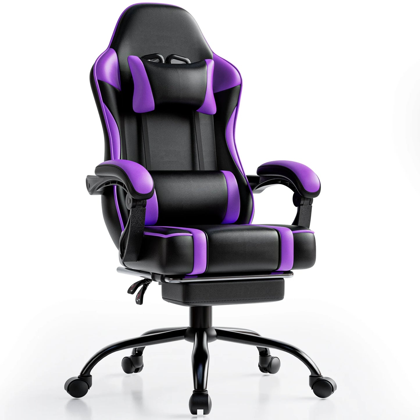 Gaming Chair With Built In Footrest PU Leather Reclining Office Desk Chair For Long Gaming Sessions