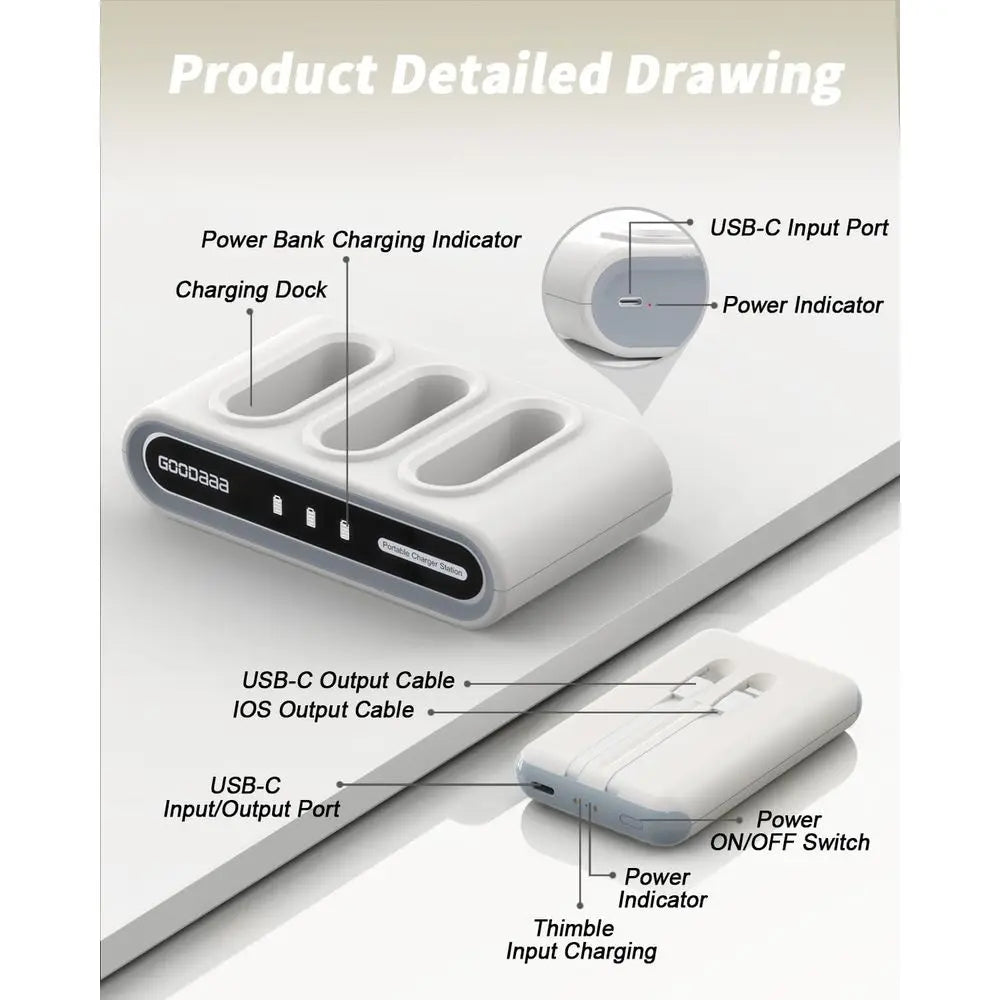 10000mAh Power Bank With Built In Cables And Triple USB