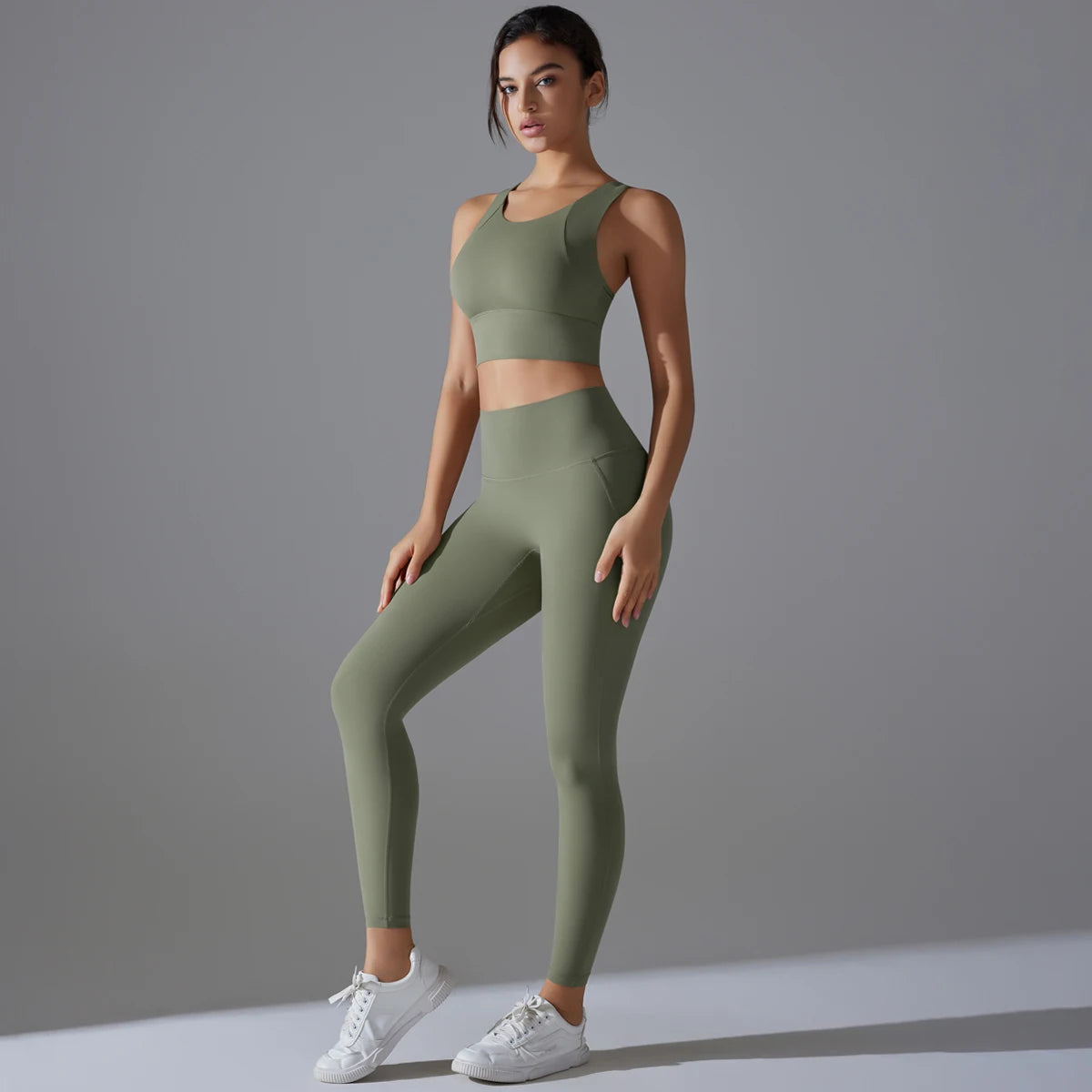 Yoga Set Women's Tracksuit Crop Top Shockproof Sports Bras Gym