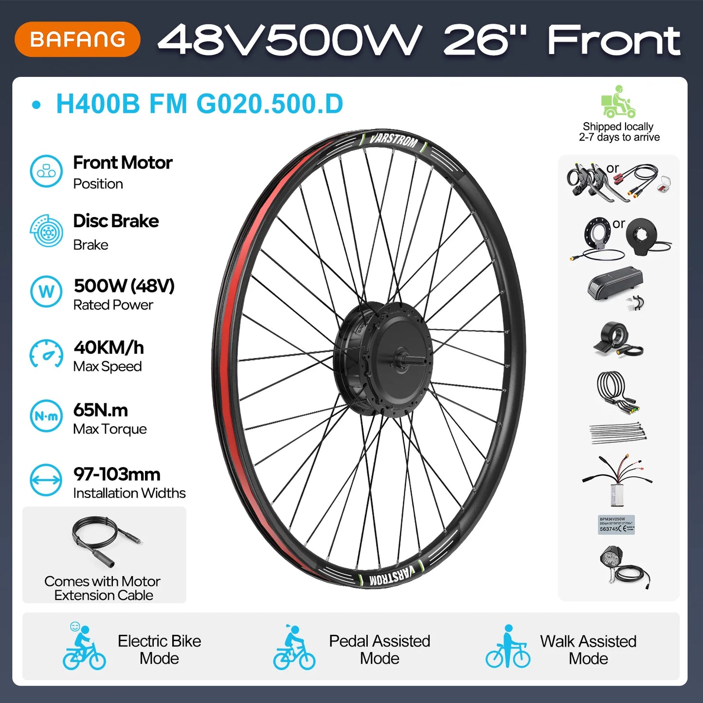 Bafang Varstrom Rear Hub Motor Ebike Kit 500W 65Nm Torque 36V Or 48V Fits 135-142mm Dropout
