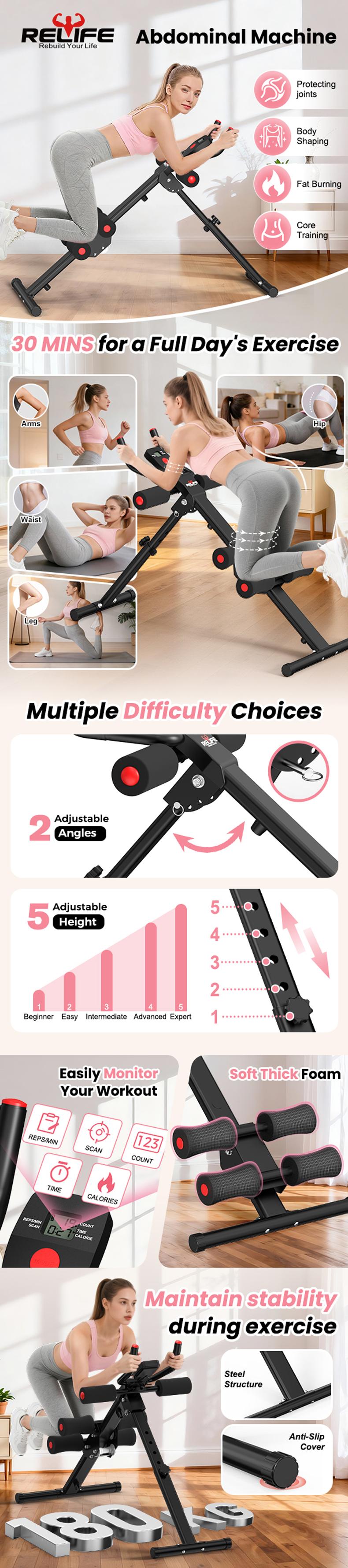 Foldable Core Abdominal Trainer For Home Gym With Resistance Bands