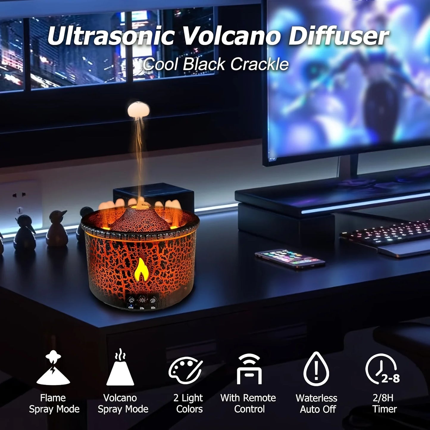 Miflame Volcano Aromatherapy Diffuser Essential Oil Humidifier With Flame Effect