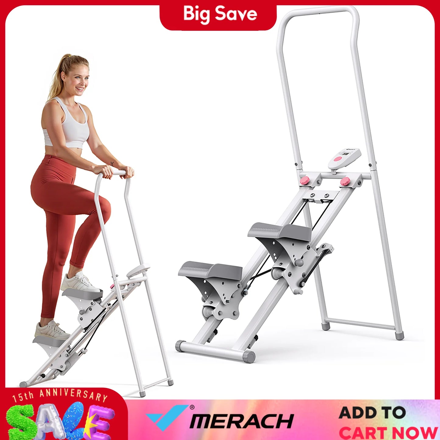 Merach Vertical Climber Stair Stepper For Home Gym Full Body Cardio High Intensity Workout Compact Space Saver