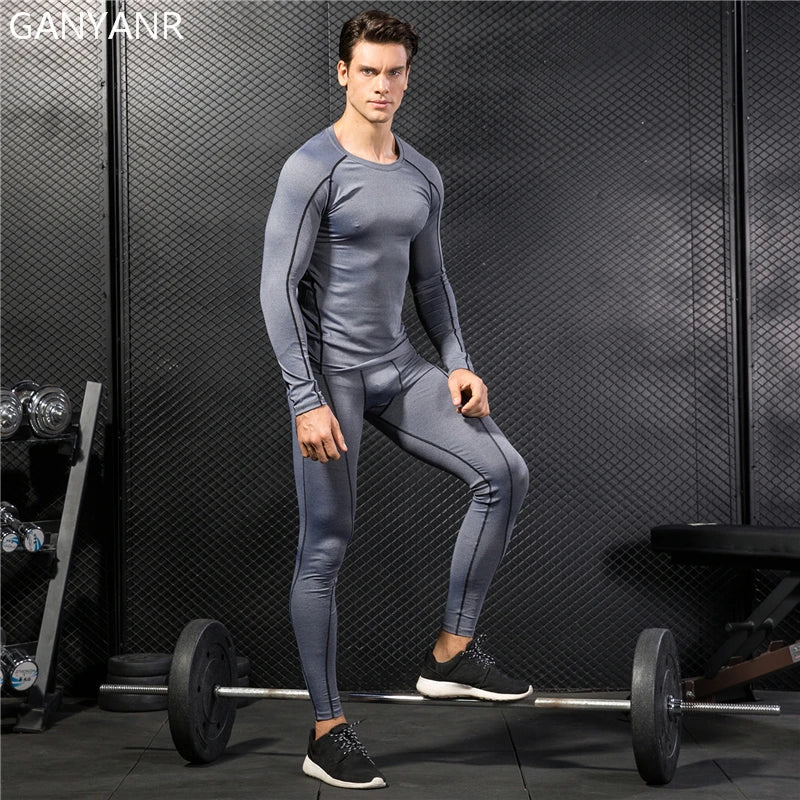 GANYANR Men Running Sets Sports Tracksuit For Fitness And Training