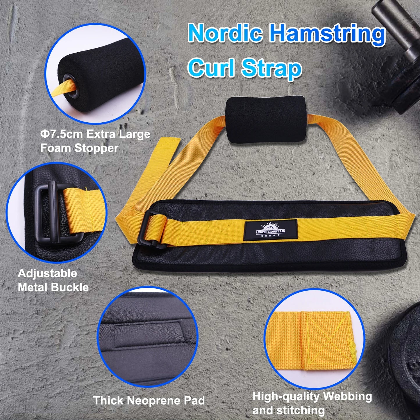 Adjustable Nordic Hamstring Curl Strap With Large Door Anchor Neoprene