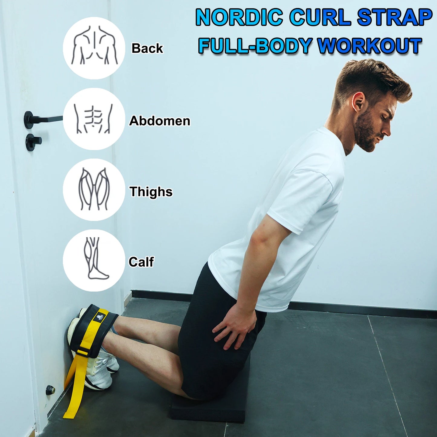 Adjustable Nordic Hamstring Curl Strap With Large Door Anchor Neoprene