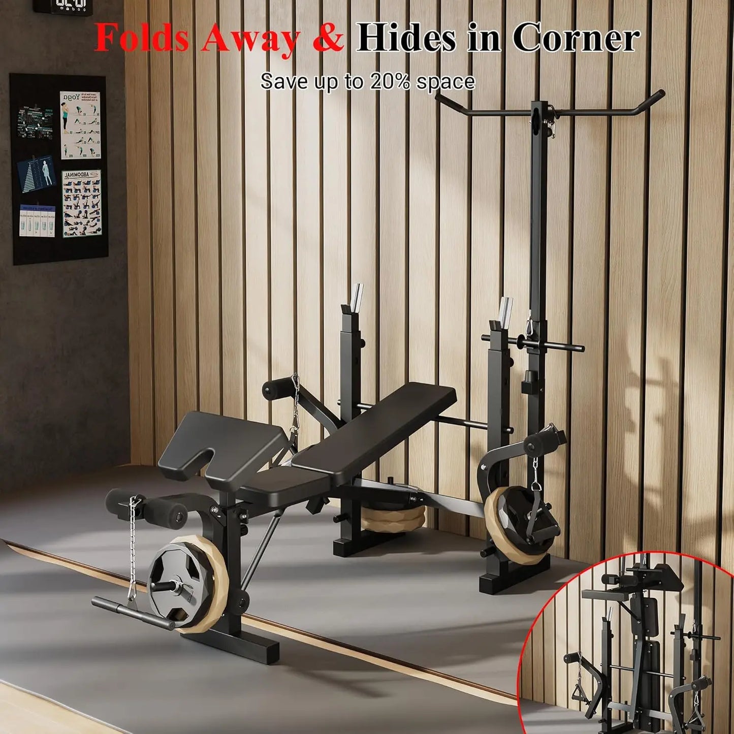 HiMISS Weight Bench Foldable Bench Press With Leg Extension