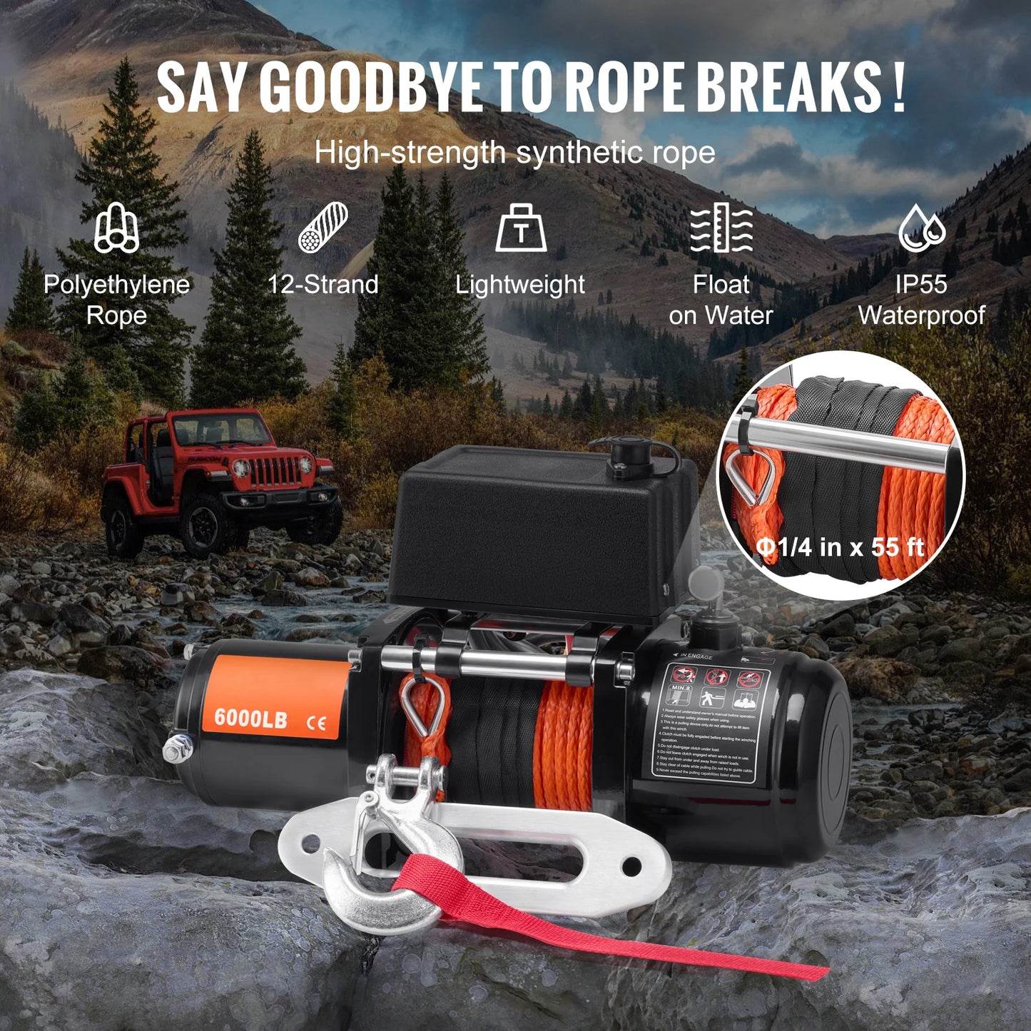 SucceBuy 6000lbs Electric Winch For SUV Jeep Trailer Towing Remote Control