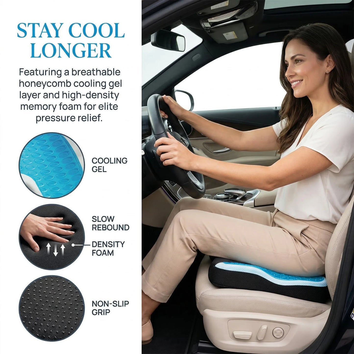 Gel Memory Foam Seat Cushion Non Slip Orthopedic Coccyx Relief Pad