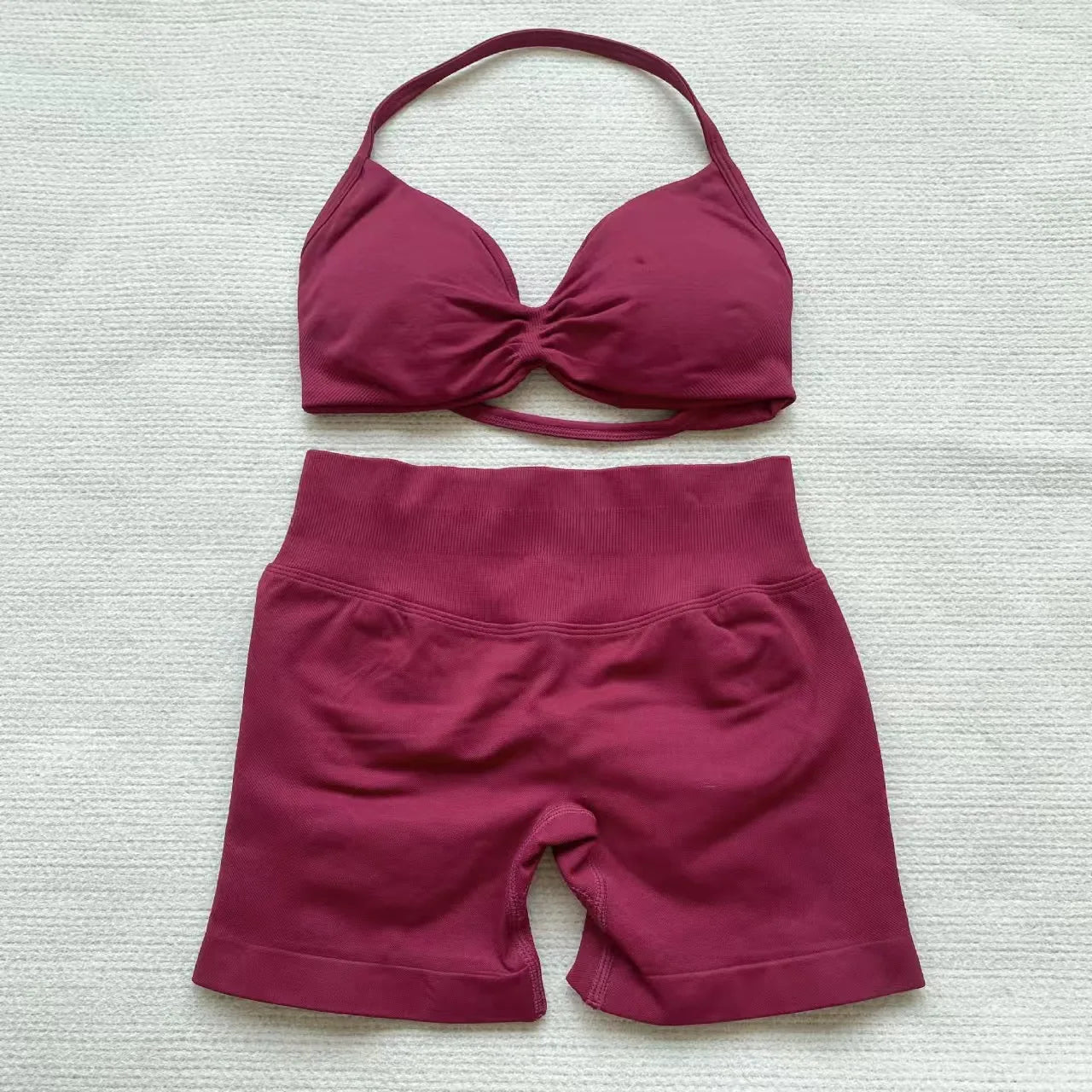 Cavendi Women Yoga Set Halter Top and Seamless Shorts