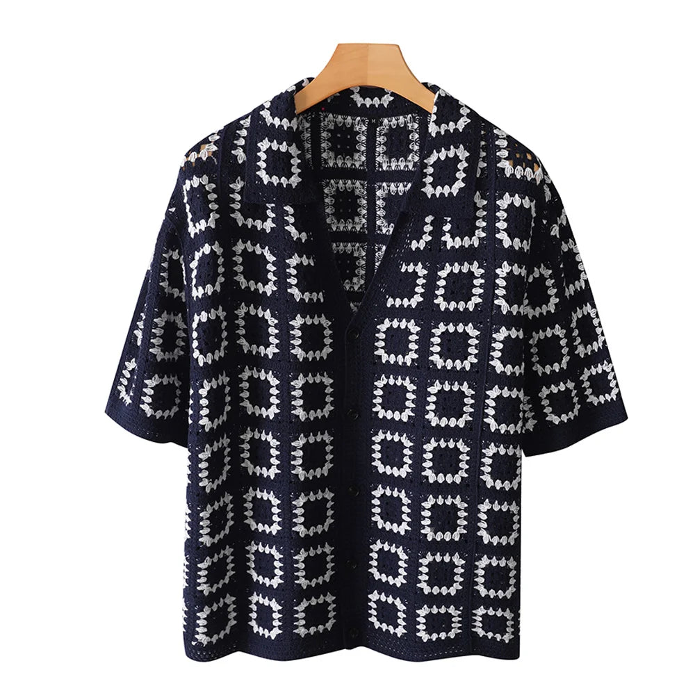 Men's Breathable Knit Printed Short Sleeve Top for Summer Comfort