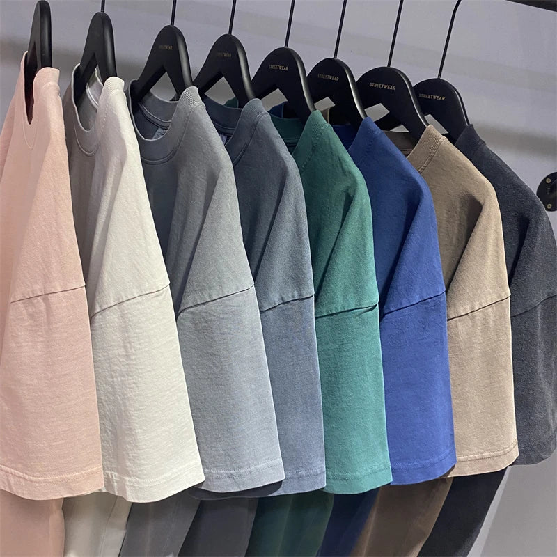 ZODF Basic Solid Washed Cotton Tee For Men Unisex Streetwear