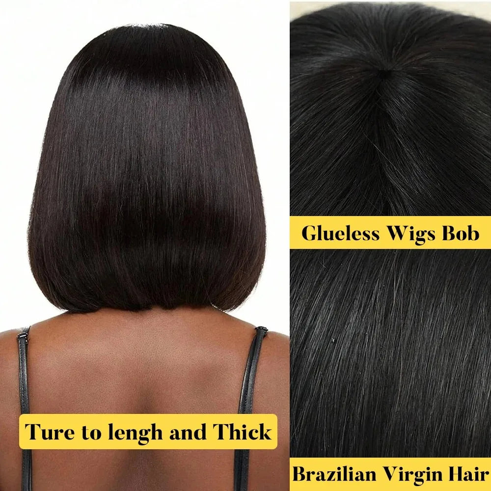 Smilegirl Brazilian Remy Hair Bob Wig With Bangs 3x1 Lace Glueless