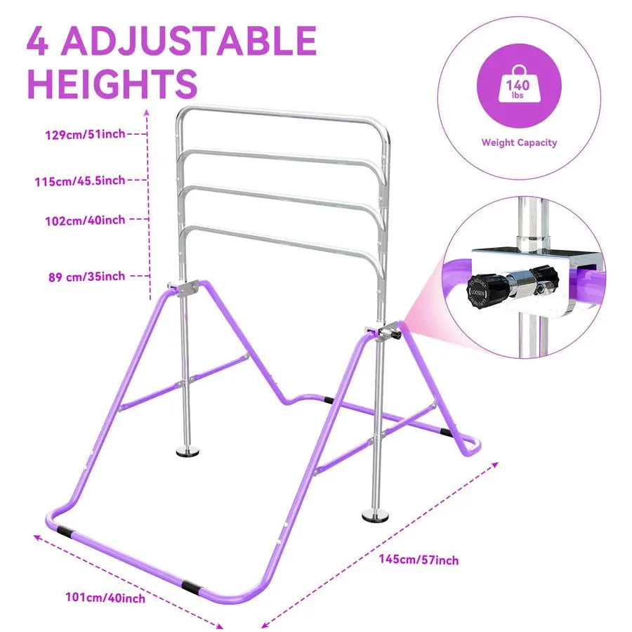XMSJ Kids Gymnastics Bar With Rings Adjustable Height Folding