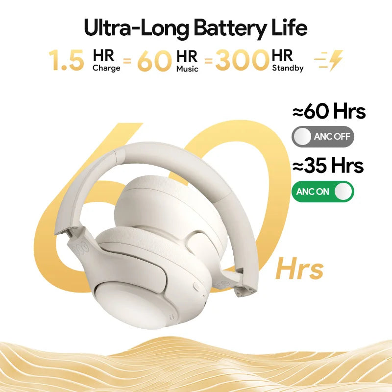 QCY H3 ANC Wireless Headphones With Hybrid Noise Cancellation And Transparency Mode 40mm Drivers Hi Res Sound