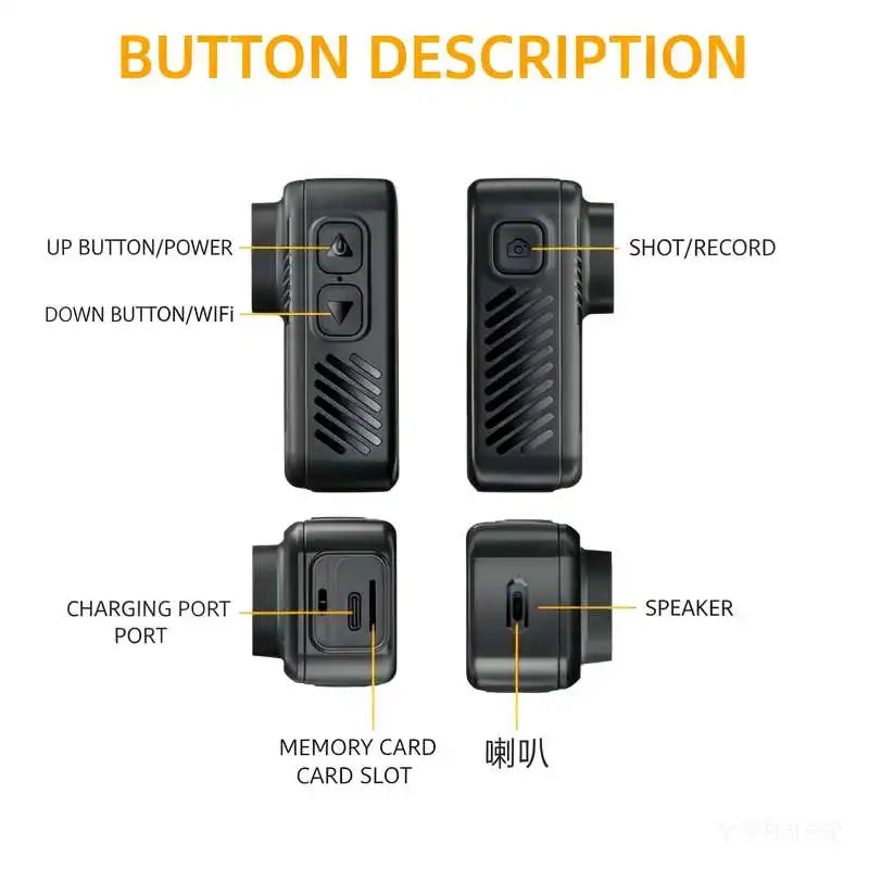 5K Action Camera Wearable Pendant 130 Degree Wide Angle Vlog