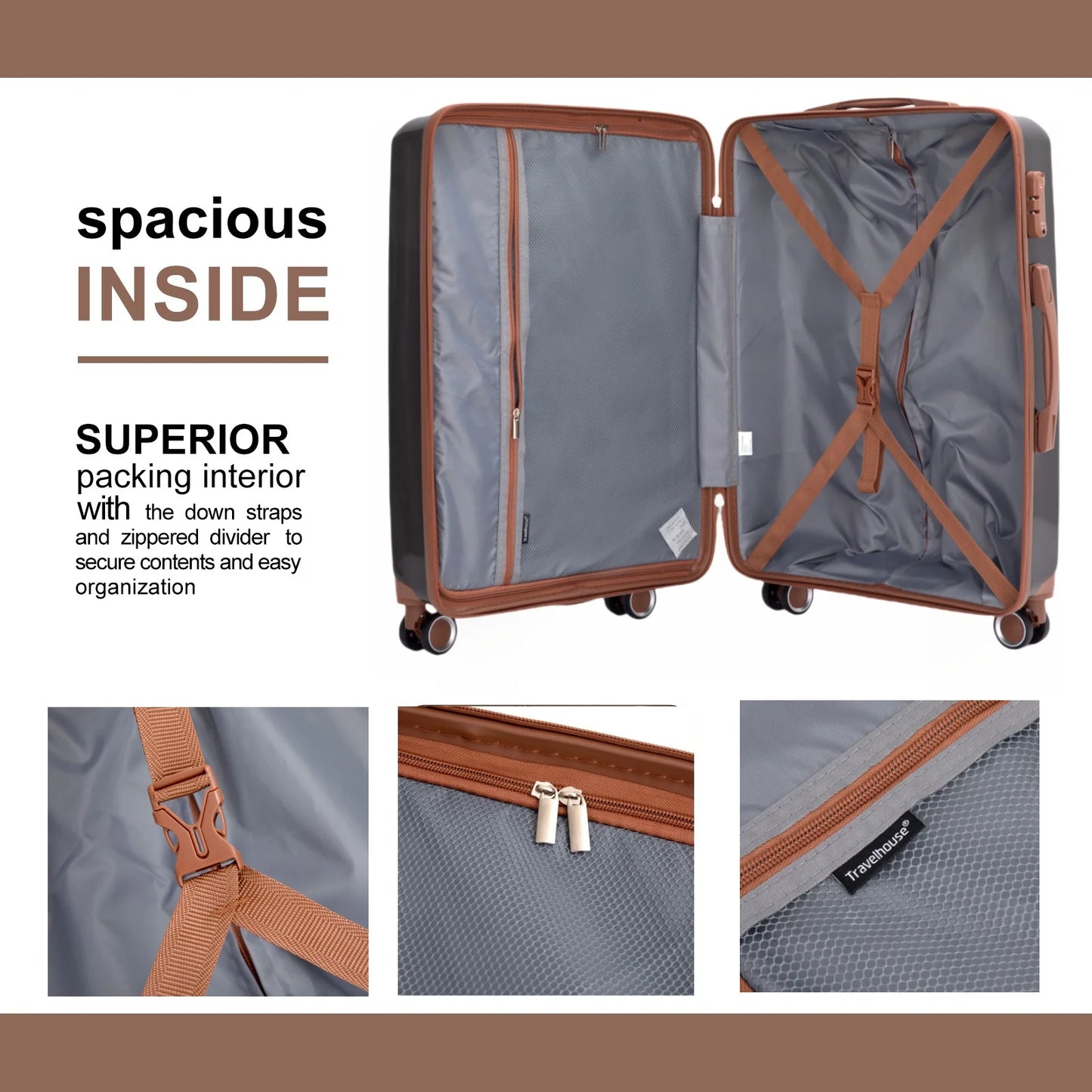 TravelhouseCN 5 Piece Luggage Set With Spinner Wheels TSA Lock