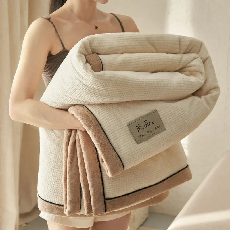 Milk Fleece Blanket Waffle Knit Thickened With Zipper Multifunctional