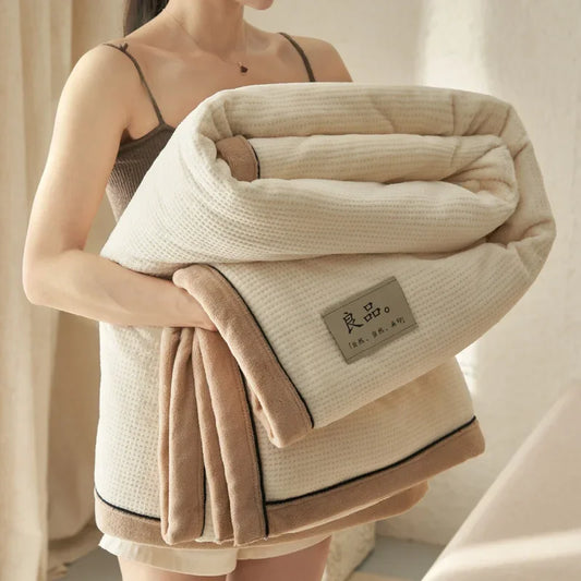 Milk Fleece Blanket Waffle Knit Thickened With Zipper Multifunctional