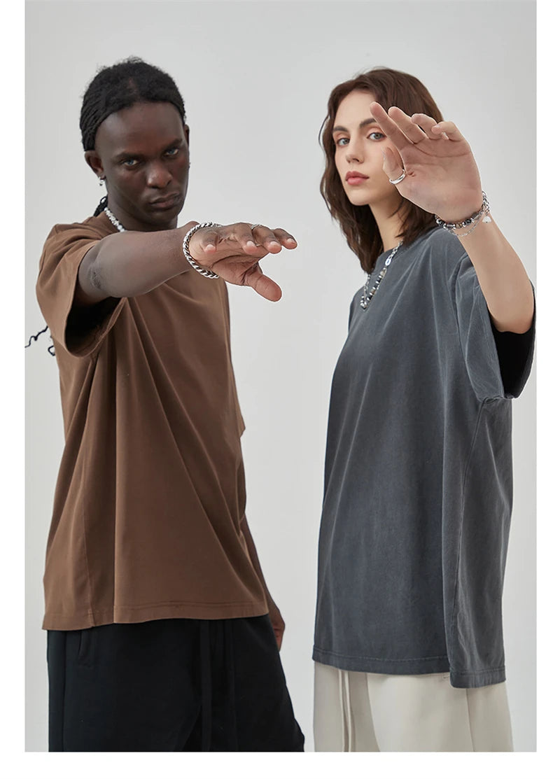 ZODF Basic Solid Washed Cotton Tee For Men Unisex Streetwear