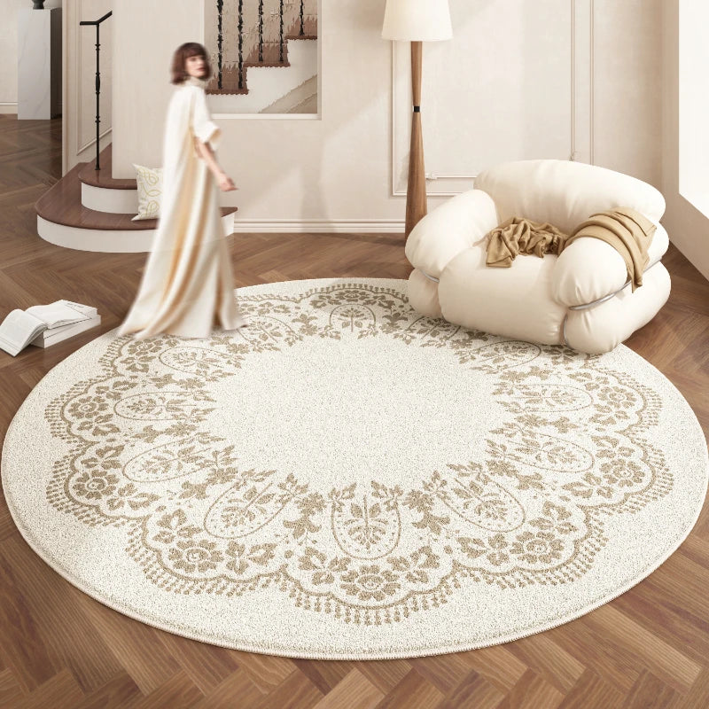 European Style Plush Round Rug for Living Room Bedroom