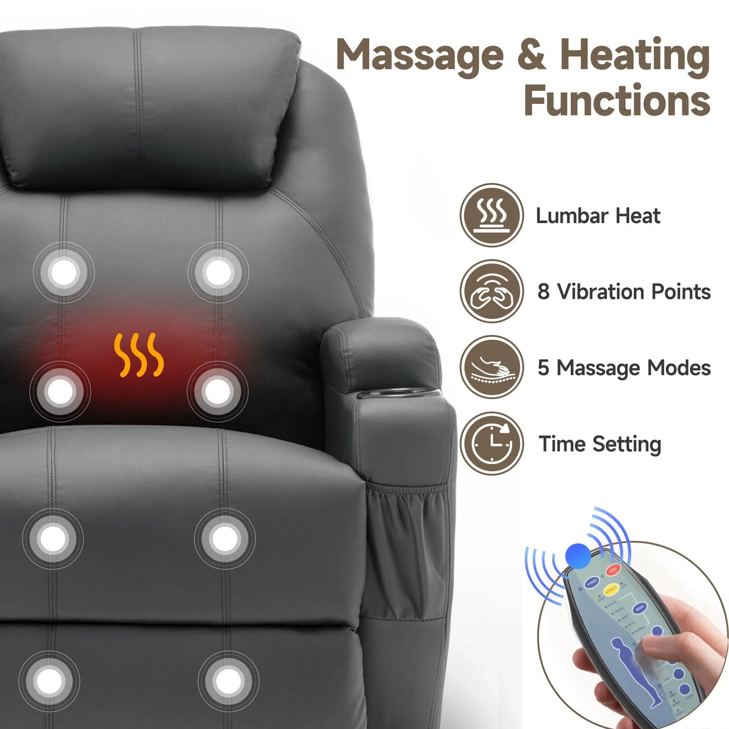 KORSER Recliner Chair With Massage And Heat 360 Degree Swivel 8 Point Vibration Remote Control
