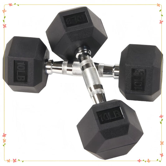 Rubber Encased Hex Dumbbells 10 Lb Pair For Strength Training