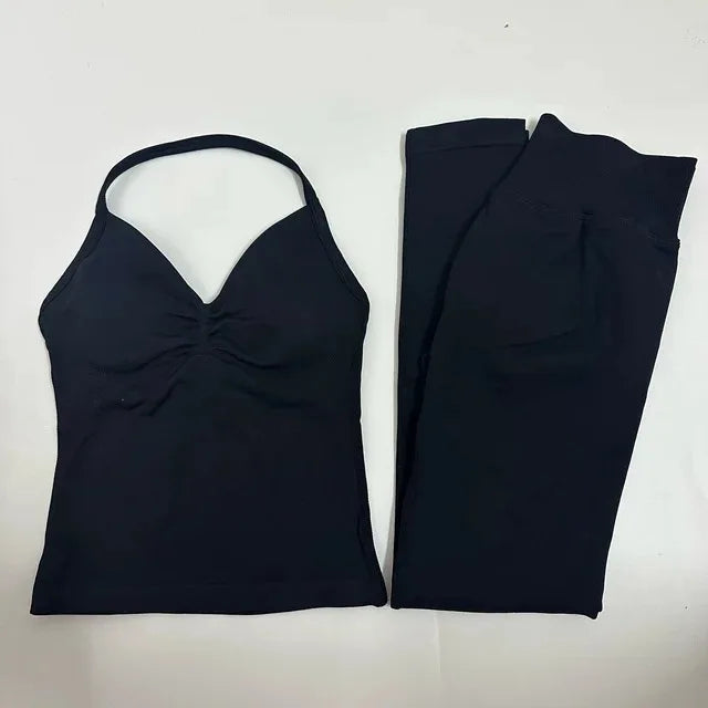 Women Halter Neck Yoga Set 2 Piece High Waist Leggings Crop Top
