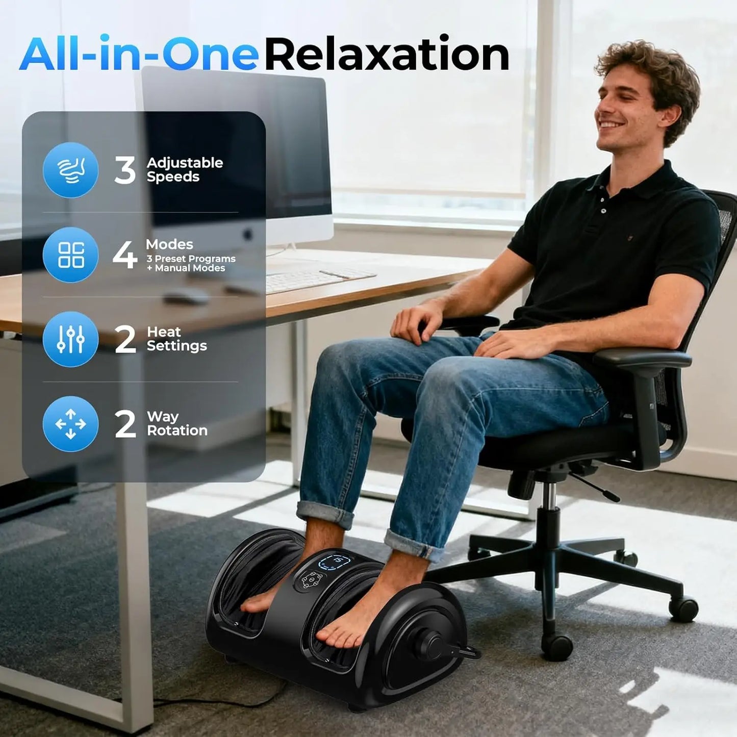 HTMM Electric Foot Massager With Shiatsu Calf Massage And Heat Dual Action Kneading Rolling Nodes
