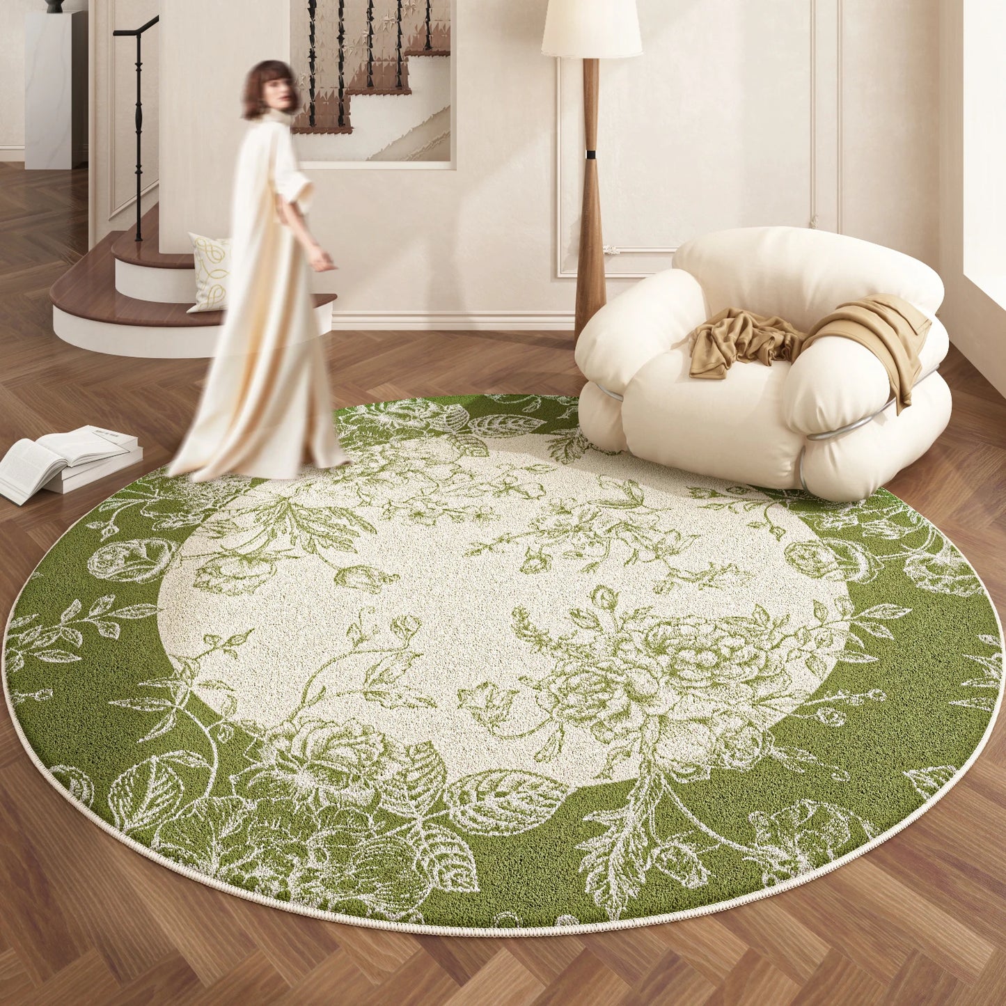 European Style Plush Round Rug for Living Room Bedroom