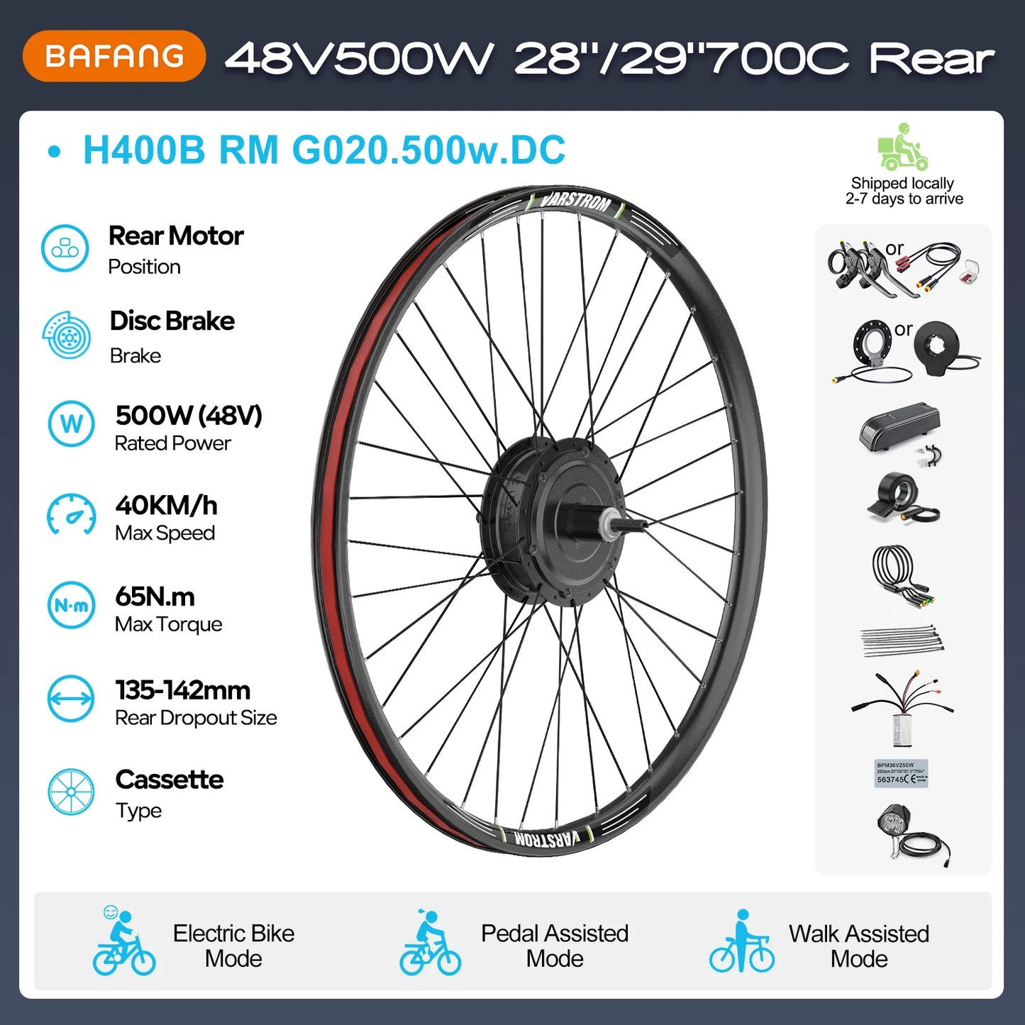 Bafang Varstrom Rear Hub Motor Ebike Kit 500W 65Nm Torque 36V Or 48V Fits 135-142mm Dropout