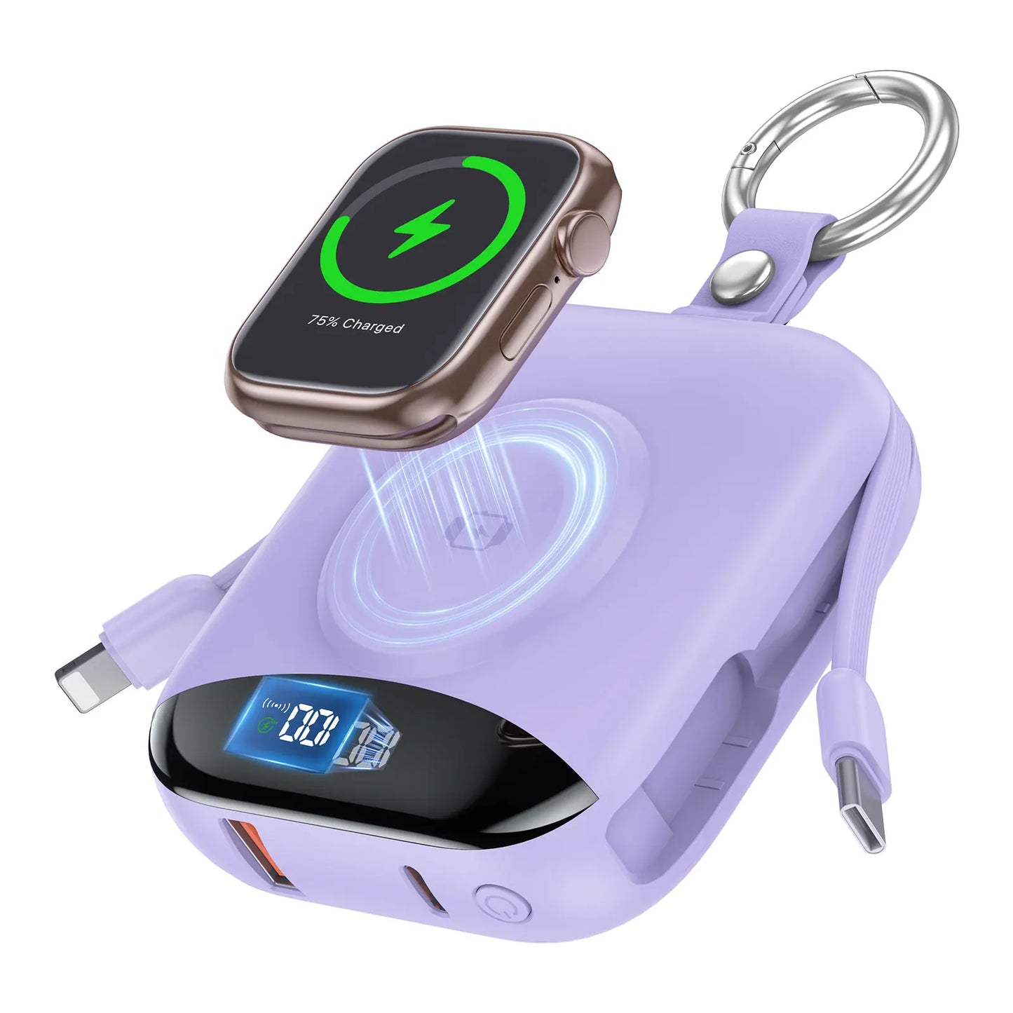 10000mAh 22.5W Fast Charging Power Bank With Built In Cables Dual Output Lightning USB C USB A And Wireless Charging