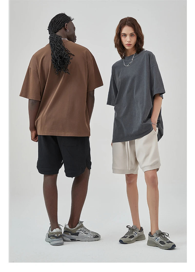 ZODF Basic Solid Washed Cotton Tee For Men Unisex Streetwear