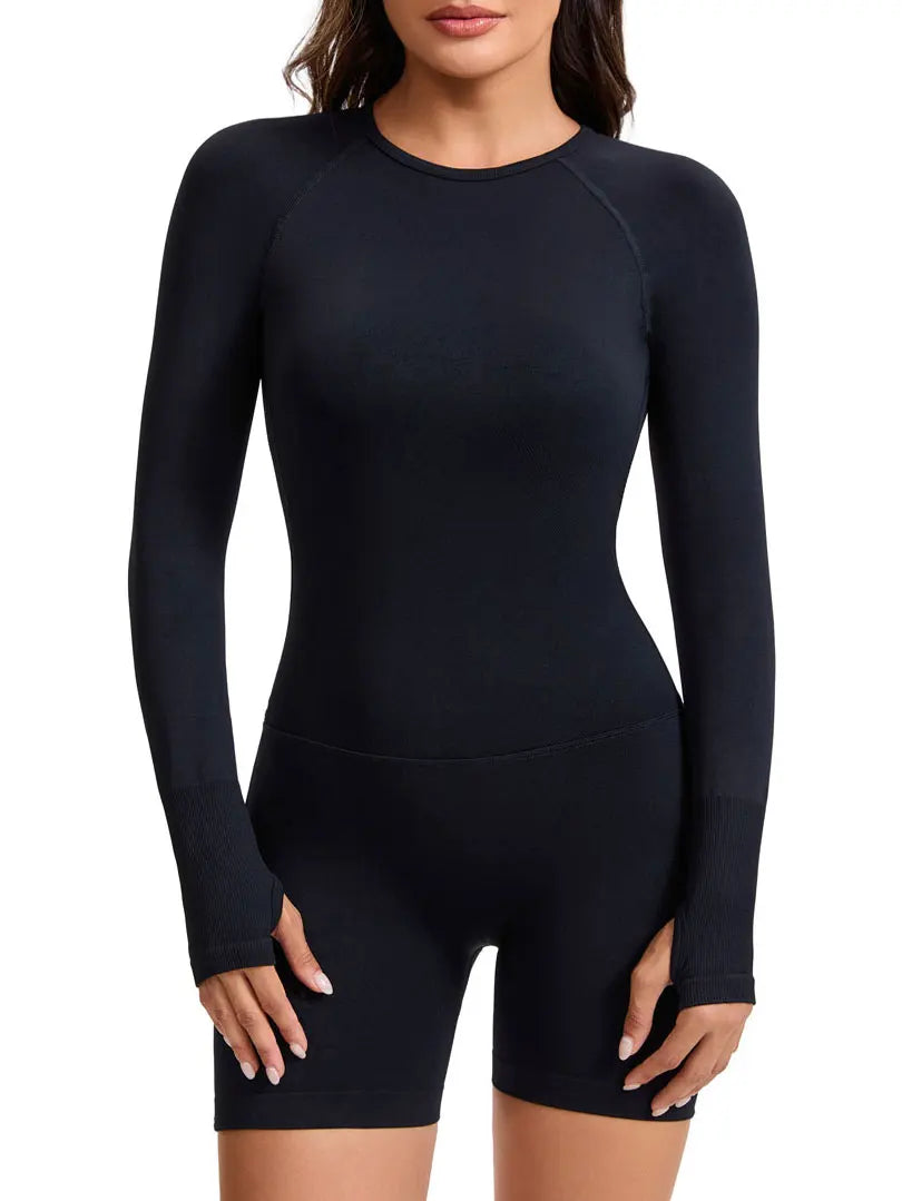 NCLAGEN Long Sleeve Yoga Playsuit Open Back Jumpsuit Women