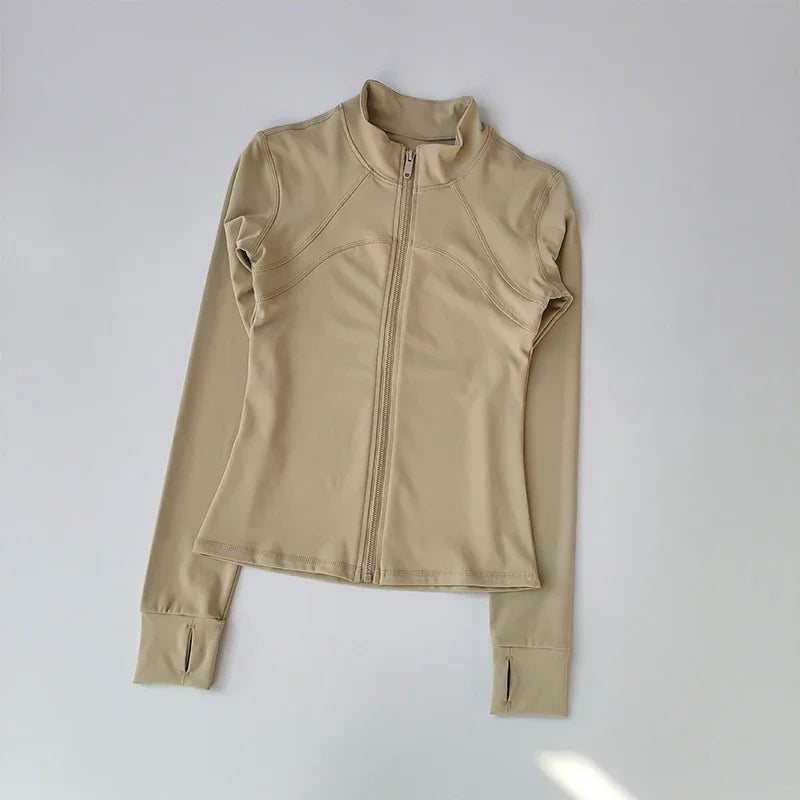Women's Windproof Yoga Jacket Stand Collar Long Sleeve Running Top