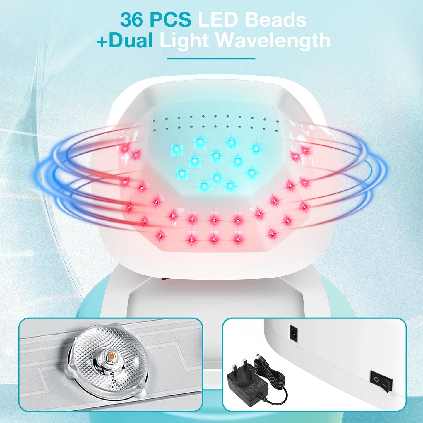 KTS Nail Fungus Photonic Therapy Device for Fingertips and Toes with 36 LED Array 12 Blue 470nm and 24 Red 650nm