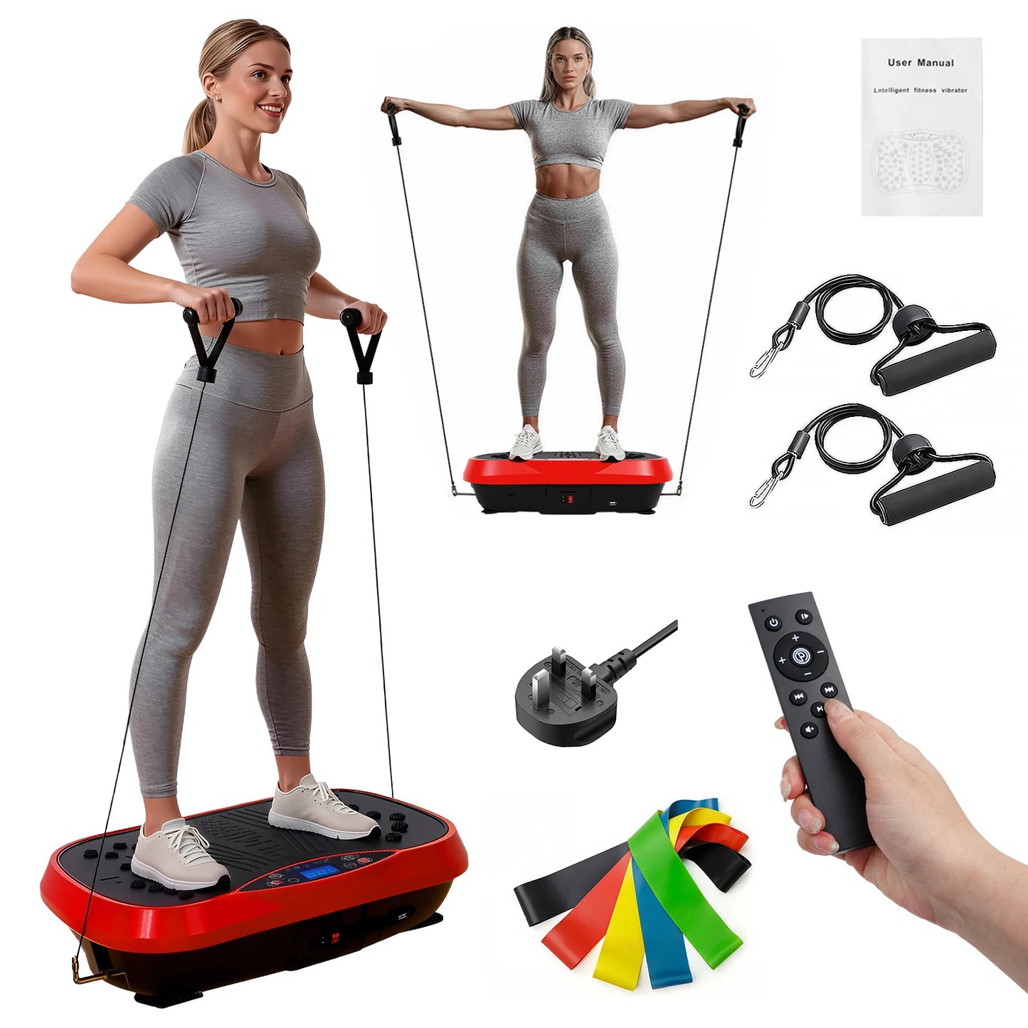 Portable Vibration Plate Exercise Machine With Bluetooth Resistance Bands