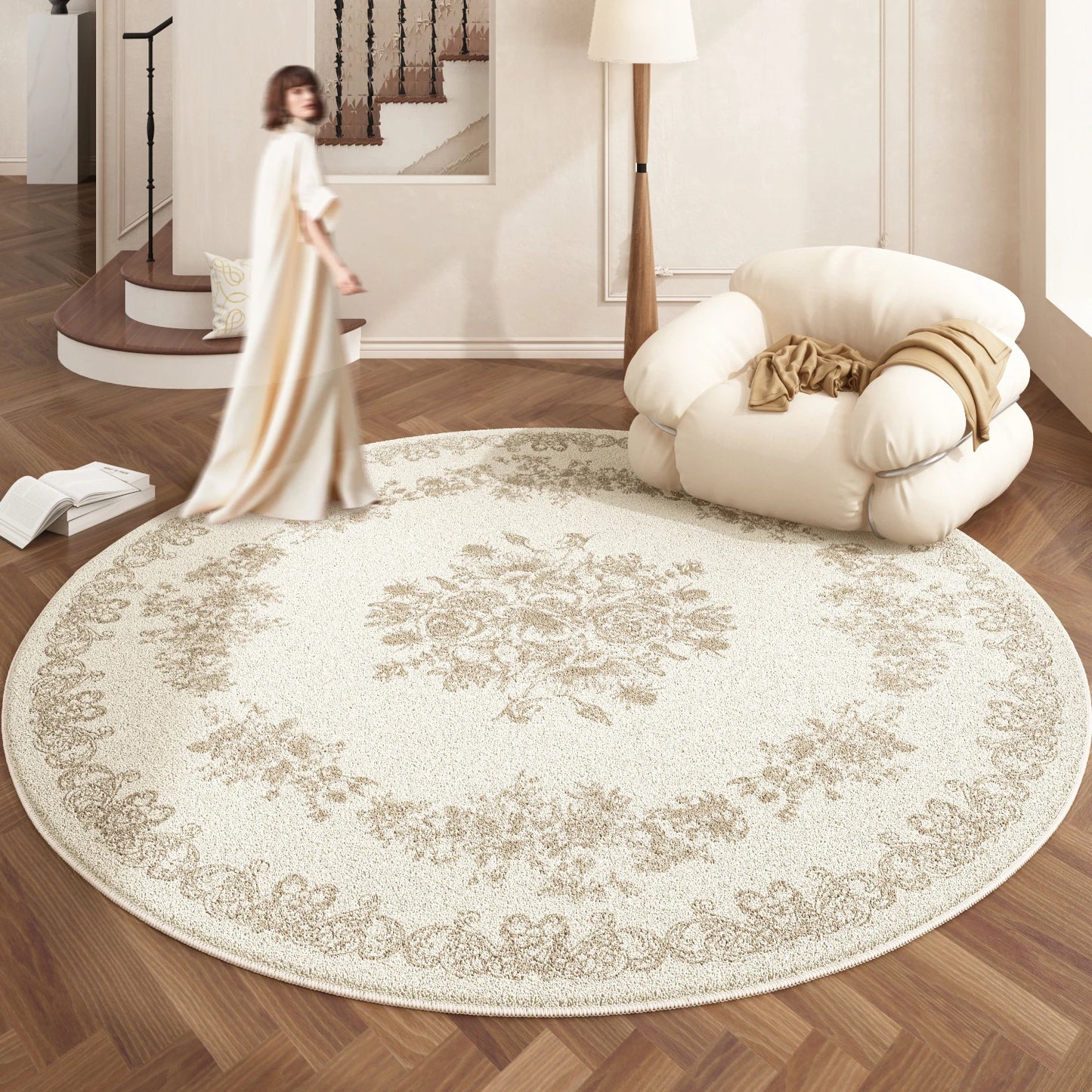 European Style Plush Round Rug for Living Room Bedroom