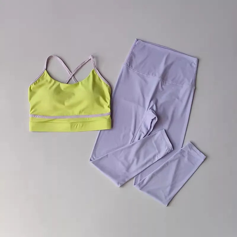 Women Yoga Set 2 Piece High Waist Leggings Sports Bra Gym Outfit