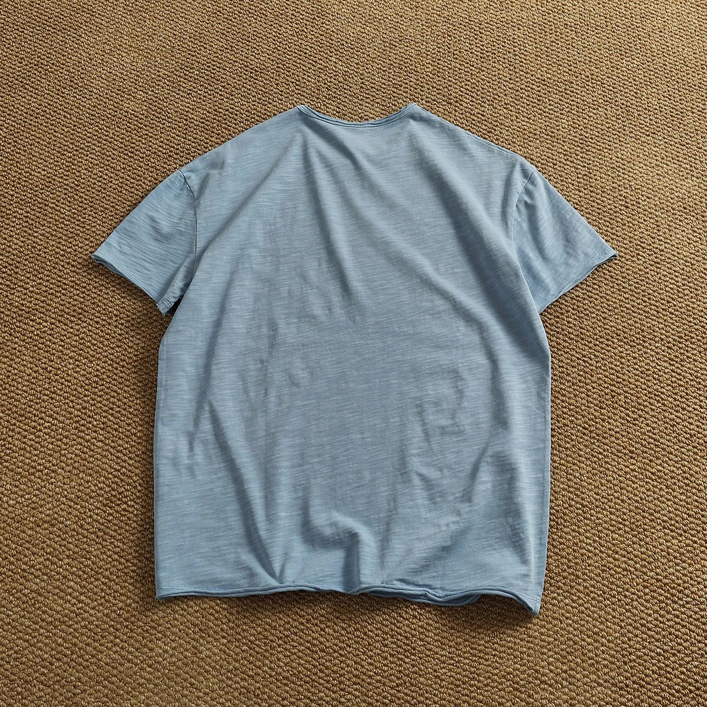 Iceupsnow Summer American Retro Breathable Cotton Slub T Shirt Men Neckline