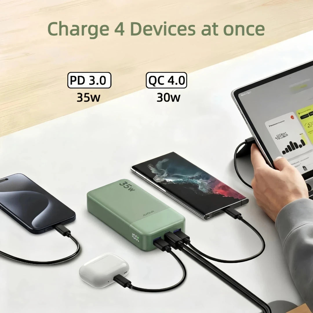 JUOVI 20000mAh PD 35W Power Bank With 4 USB Ports USB C USB A