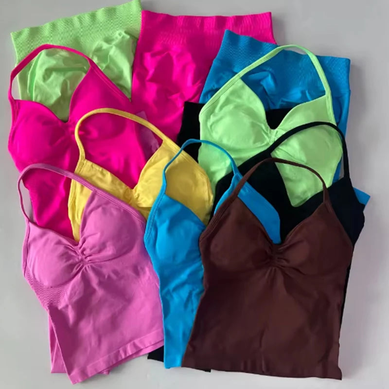 Women Halter Neck Yoga Set 2 Piece High Waist Leggings Crop Top