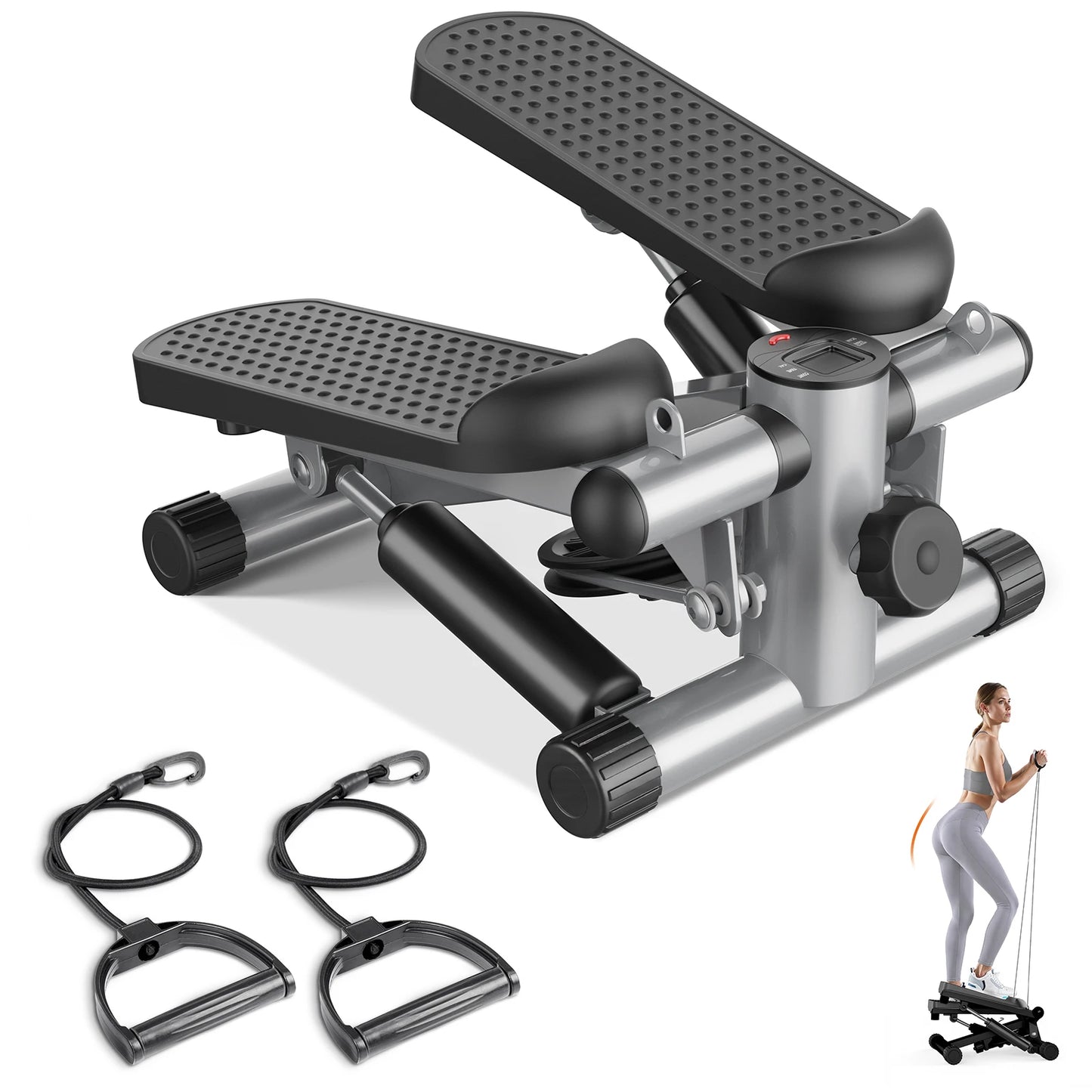 JHK Mini Stepper With Resistance Bands 300 Lbs Capacity