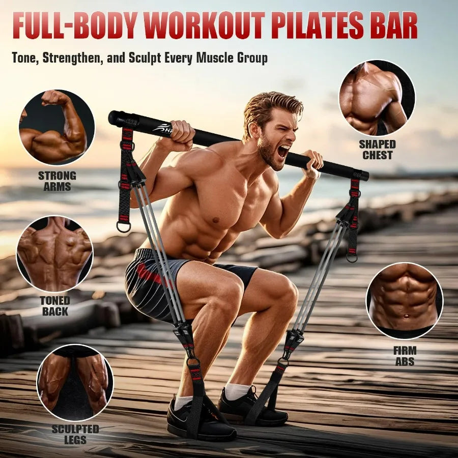 NONE Pilates Bar Kit With Resistance Bands Heavy Duty Multifunctional