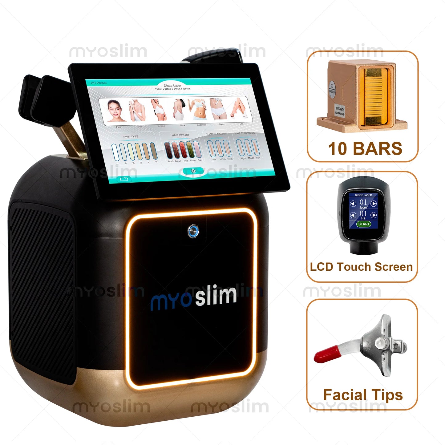 MYOSLIM Diode Laser Hair Removal Device Soprano 4 Wave 755 940 1064 808nm CE