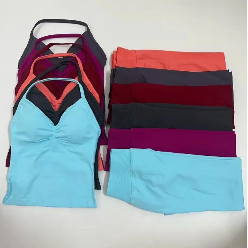 Women Halter Neck Yoga Set 2 Piece High Waist Leggings Crop Top